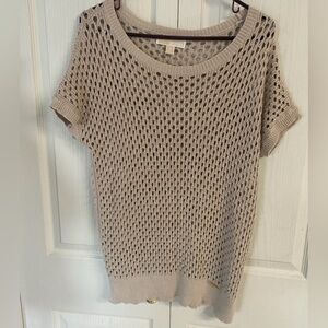 MICHAEL Michael Kors Beige Open-Knit Short Sleeve Sweater